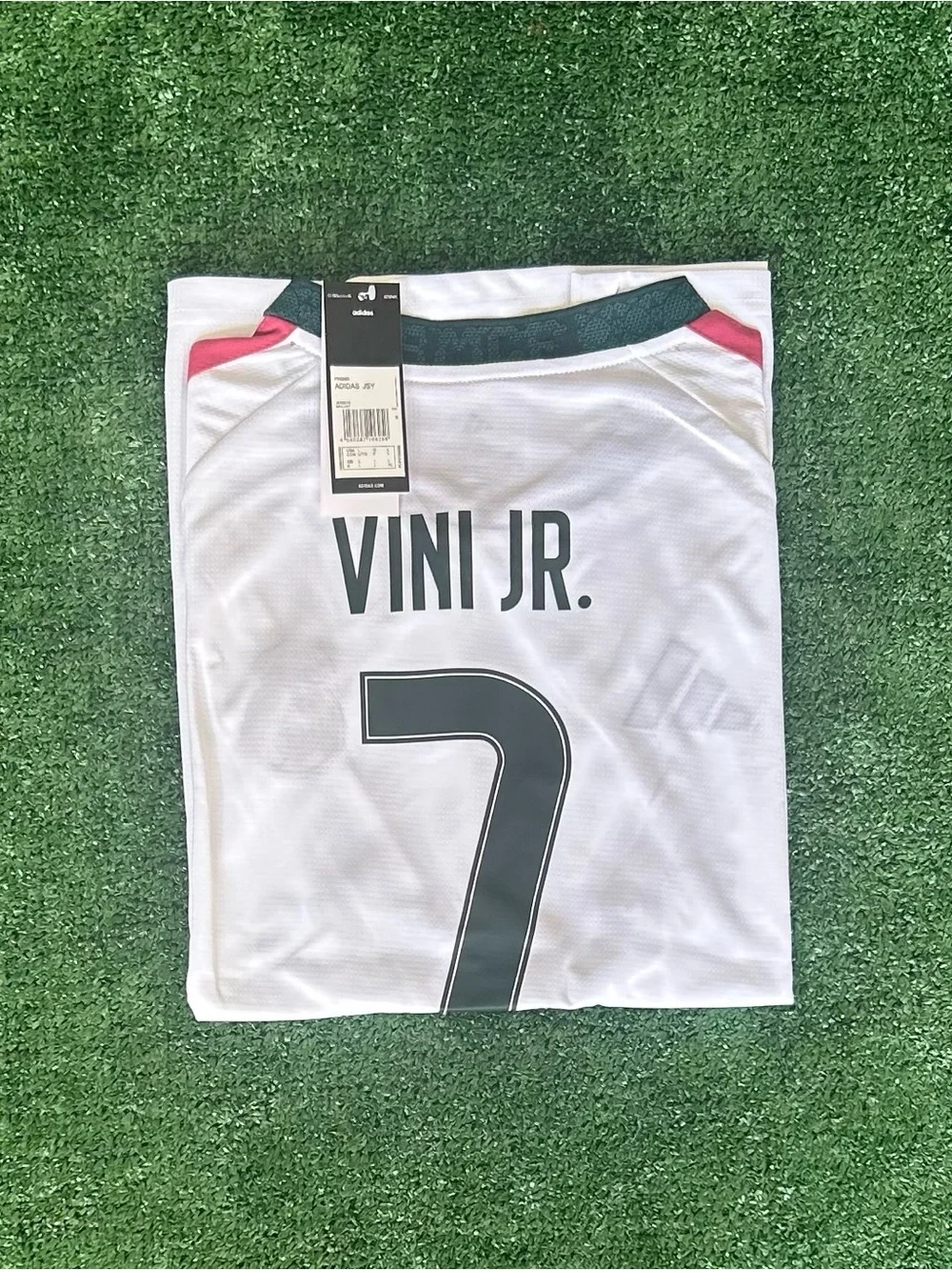 adidas White VINI JR. #7 Football Jersey with Black Accents